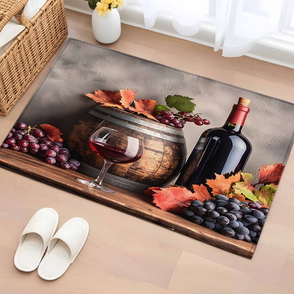 Rectangle Rug 2x3ft Area Rug,Farm Grapes Wine Barrel Area Rugs for Living Room Bedroom,Country Fruit Harvest Floor Mat Non-Slip Non-Shedding Carpet Indoor Accent Rugs
