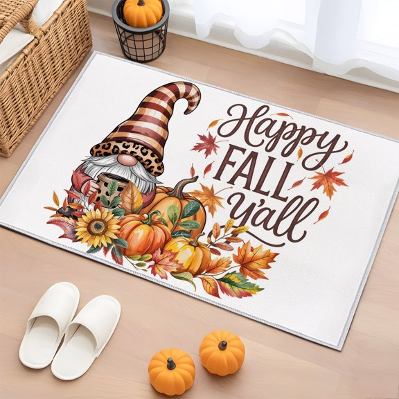 Rectangle Rug 2x3ft Area Rug, Farm Harvest Gnome Pumpkin Area Rugs for Living Room Bedroom, Happy Fall Yall Floor Mat Non-Slip Non-Shedding Carpet Indoor Accent Rugs