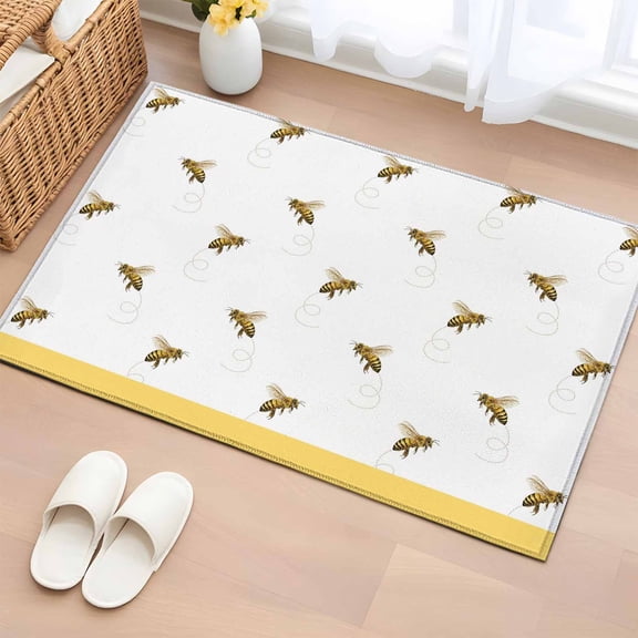 Rectangle Rug 2x3ft Area Rug,Farm Honey Bee Swirling Yellow Area Rugs for Living Room Bedroom,Rustic Seamless Insects Floor Mat Non-Slip Non-Shedding Carpet Indoor Accent Rugs