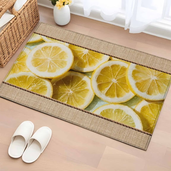 Rectangle Rug 2x3ft Area Rug, Farm Lemon Slices Close-up Area Rugs for Living Room Bedroom, Rustic Retro Linen Burlap Floor Mat Non-Slip Non-Shedding Carpet Indoor Accent Rugs
