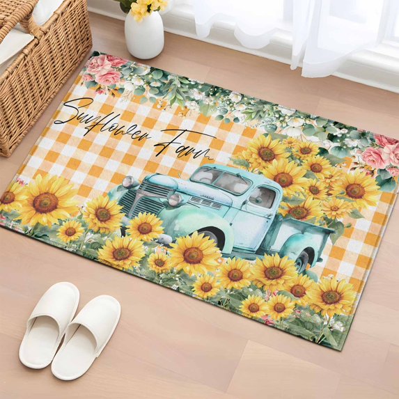 Farm Car Rug Rectangle Rug 2x3ft Area Rug,Farm Truck Yellow Sunflower Area Rugs for ...