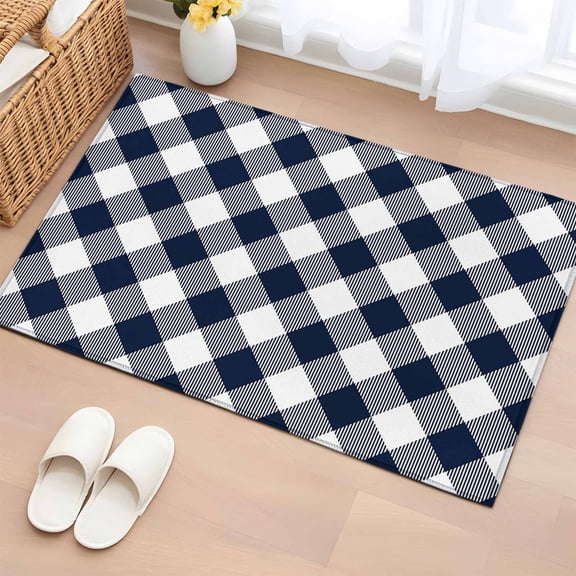 Rectangle Rug 2x3ft Area Rug,Farmhouse Dark Blue Checker Area Rugs for Living Room Bedroom,Pastoral Diamond Buffalo Plaid Floor Mat Non-Slip Non-Shedding Carpet Indoor Accent Rugs
