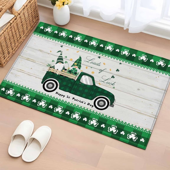 Rectangle Rug 2x3ft Area Rug,Farmhouse Gnome Green Plaid Truck Area Rugs for Living Room Bedroom,St. Patrick's Day Theme Floor Mat Non-Slip Non-Shedding Carpet Indoor Accent Rugs