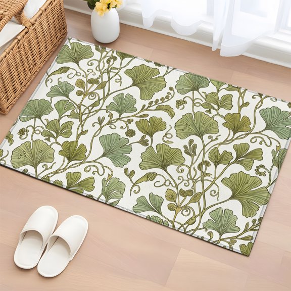 Rectangle Rug 2x3ft Area Rug, Farmhouse Green Leaf Seamless Area Rugs for Living Room Bedroom, Rustic Gingko Leaves Floor Mat Non-Slip Non-Shedding Carpet Indoor Accent Rugs