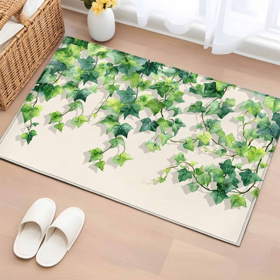 Rectangle Rug 2x3ft Area Rug, Farmhouse Leaf Vine Area Rugs for Living Room Bedroom, Rustic Green Leaves on Beige Floor Mat Non-Slip Non-Shedding Carpet Indoor Accent Rugs