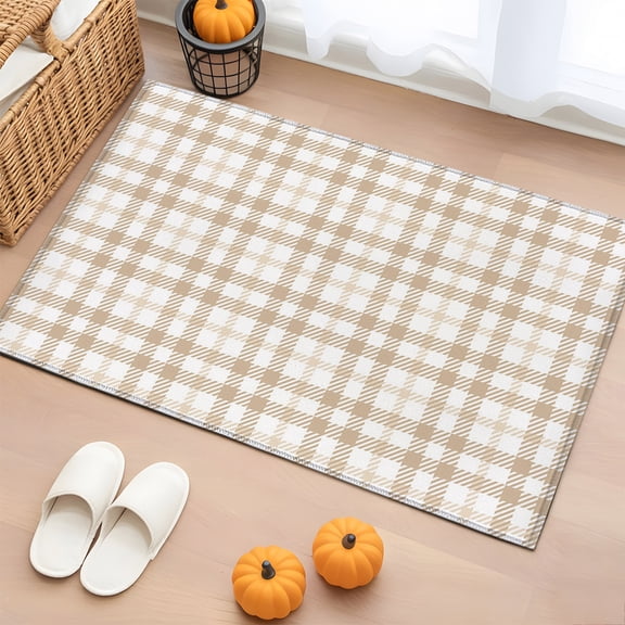 Rectangle Rug 2x3ft Area Rug, Farmhouse Pastoral Khaki Tartan Plaid Area Rugs for Living Room Bedroom, Chic Lattice Floor Mat Non-Slip Non-Shedding Carpet Indoor Accent Rugs