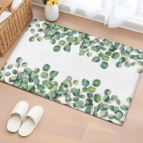 Rectangle Rug 2x3ft Area Rug,Farmhouses Eucalyptus Leaves Area Rugs for Living Room Bedroom,Green Botanical Leaf Plant Floor Mat Non-Slip Non-Shedding Carpet Indoor Accent Rugs
