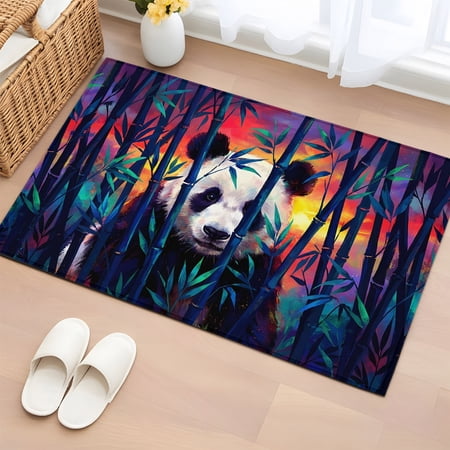 Rectangle Rug 2x3ft Area Rug, Funny Animal Giant Panda Area Rugs for Living Room Bedroom, Green Plants Bamboos Floor Mat Non-Slip Non-Shedding Carpet Indoor Accent Rugs