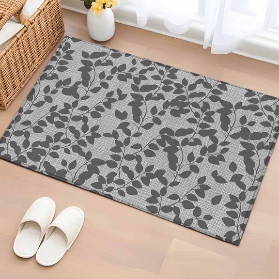 Rectangle Rug 2x3ft Area Rug, Gray Overlay Leaves Seamless Area Rugs for Living Room Bedroom, Abstract Leaf and Stripes Floor Mat Non-Slip Non-Shedding Carpet Indoor Accent Rugs
