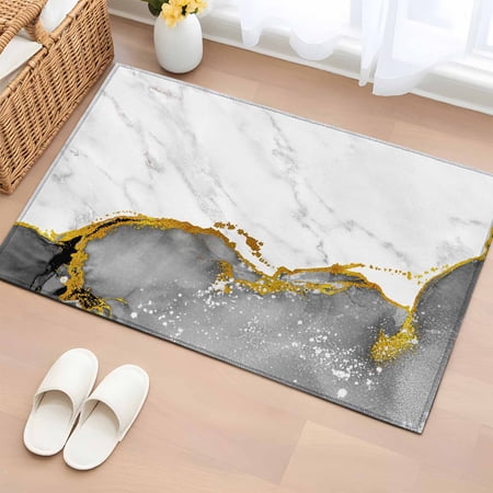 Rectangle Rug 2x3ft Area Rug,Grey Marble Gold Stripe Area Rugs for Living Room Bedroom,Luxury Modern Art Floor Mat Non-Slip Non-Shedding Carpet Indoor Accent Rugs