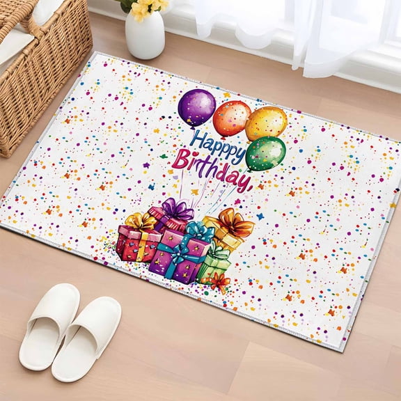 Rectangle Rug 2x3ft Area Rug, Happy Birthday Celebration Party Area Rugs for Living Room Bedroom, Colorful Present Balloon Floor Mat Non-Slip Non-Shedding Carpet Indoor Accent Rugs