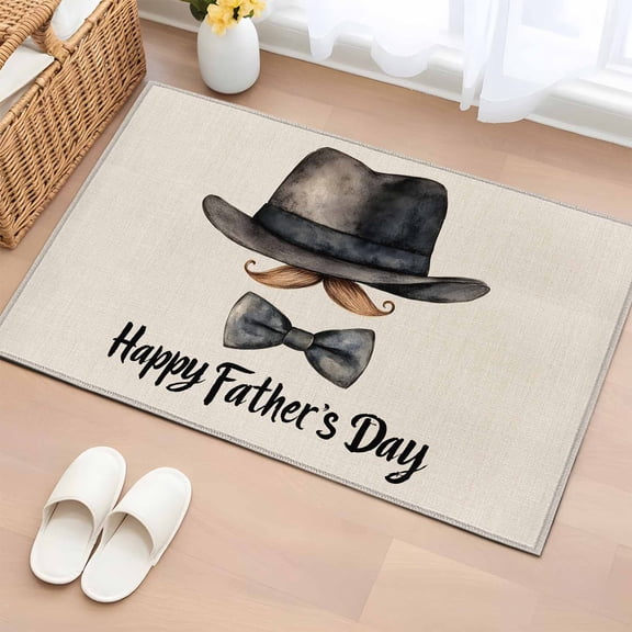 Rectangle Rug 2x3ft Area Rug,Happy Father's Day Bow Tie Hat Area Rugs for Living Room Bedroom,Watercolor Beard on Burlap Floor Mat Non-Slip Non-Shedding Carpet Indoor Accent Rugs