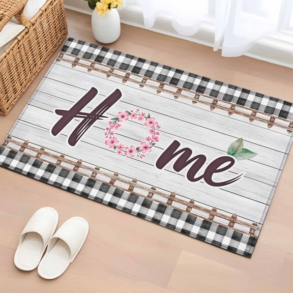 Rectangle Rug 2x3ft Area Rug,Home Quote Spring Garland Area Rugs for Living Room Bedroom,Retro Wooden Plank Black Palid Floor Mat Non-Slip Non-Shedding Carpet Indoor Accent Rugs