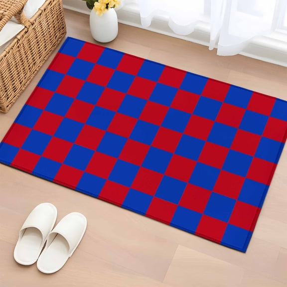 Rectangle Rug 2x3ft Area Rug,Independence Day Blue Red Buffalo Plaid Area Rugs for Living Room Bedroom,Gingham Check Floor Mat Non-Slip Non-Shedding Carpet Indoor Accent Rugs
