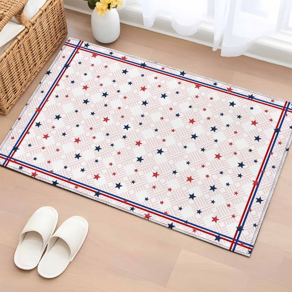 Rectangle Rug 2x3ft Area Rug, Independence Day Stars Stripes Area Rugs for Living Room Bedroom, Patriotic Theme Red Blue Floor Mat Non-Slip Non-Shedding Carpet Indoor Accent Rugs