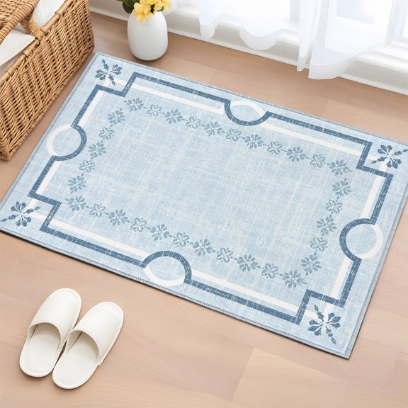 Rectangle Rug 2x3ft Area Rug, Light Blue Retro Linen Area Rugs for Living Room Bedroom, Tranquil Gentle Style Floor Mat Non-Slip Non-Shedding Carpet Indoor Accent Rugs