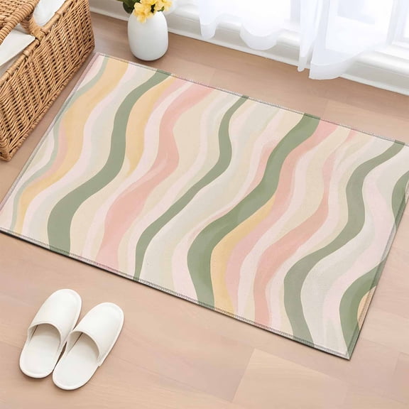 Rectangle Rug 2x3ft Area Rug,Light Green Pink Stripes Area Rugs for Living Room Bedroom,Low Saturation Colorful Pattern Floor Mat Non-Slip Non-Shedding Carpet Indoor Accent Rugs