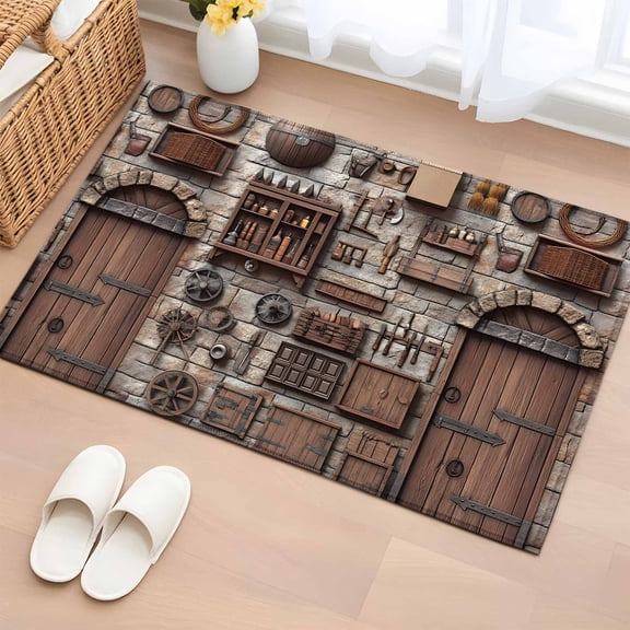 Rectangle Rug 2x3ft Area Rug, Mid Century Retro Farmhouse Area Rugs for Living Room Bedroom, Farm Wood Grain Brick Floor Mat Non-Slip Non-Shedding Carpet Indoor Accent Rugs