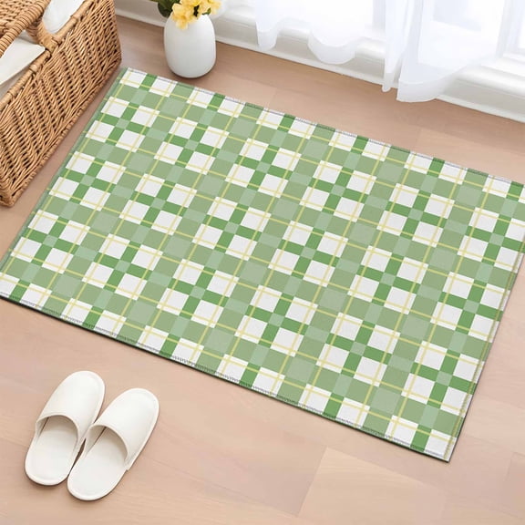 Rectangle Rug 2x3ft Area Rug, Modern Green White Abstract Plaid Area Rugs for Living Room Bedroom, Chic Buffalo Tartan Floor Mat Non-Slip Non-Shedding Carpet Indoor Accent Rugs