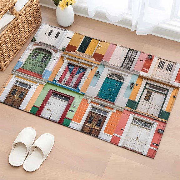 Rectangle Rug 2x3ft Area Rug, Modern House Door Close-up Art Area Rugs for Living Room Bedroom, Classic Architecture Doors Floor Mat Non-Slip Non-Shedding Carpet Indoor Accent Rugs