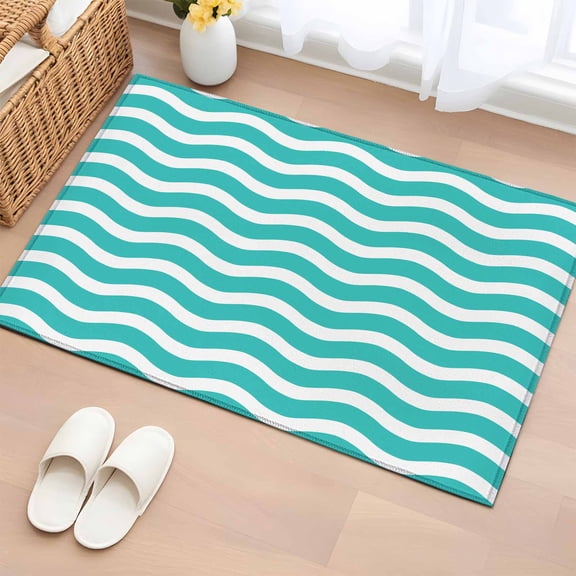 Rectangle Rug 2x3ft Area Rug,Modern Minimalist Wave Stripe Art Area Rugs for Living Room Bedroom,Ocean Teal Water Ripple Floor Mat Non-Slip Non-Shedding Carpet Indoor Accent Rugs
