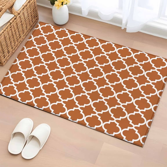 Rectangle Rug 2x3ft Area Rug, Modern Morocco Pattern Area Rugs for Living Room Bedroom, Geometric on Orange Background Floor Mat Non-Slip Non-Shedding Carpet Indoor Accent Rugs