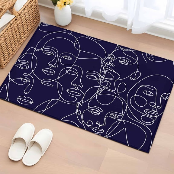 Rectangle Rug 2x3ft Area Rug, Modern White Line Character Face Area Rugs for Living Room Bedroom, Abstract Purple Floor Mat Non-Slip Non-Shedding Carpet Indoor Accent Rugs