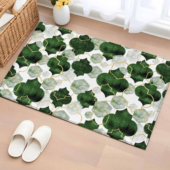 Rectangle Rug 2x3ft Area Rug, Moroccan Deep Green Tile Lattice Area Rugs for Living Room Bedroom, Geometric Diamond Texture Floor Mat Non-Shedding Non-Slip Carpet Indoor Accent Rugs