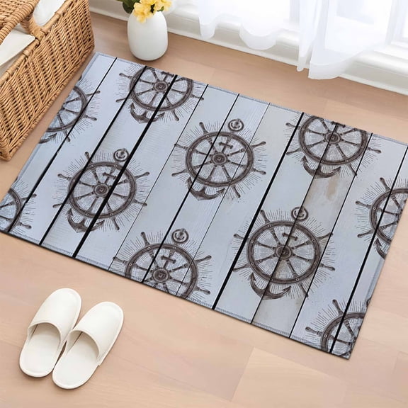 Rectangle Rug 2x3ft Area Rug, Nautical Anchor Gray Plank Area Rugs for Living Room Bedroom, Retro Country Wood Grain Floor Mat Non-Slip Non-Shedding Carpet Indoor Accent Rugs