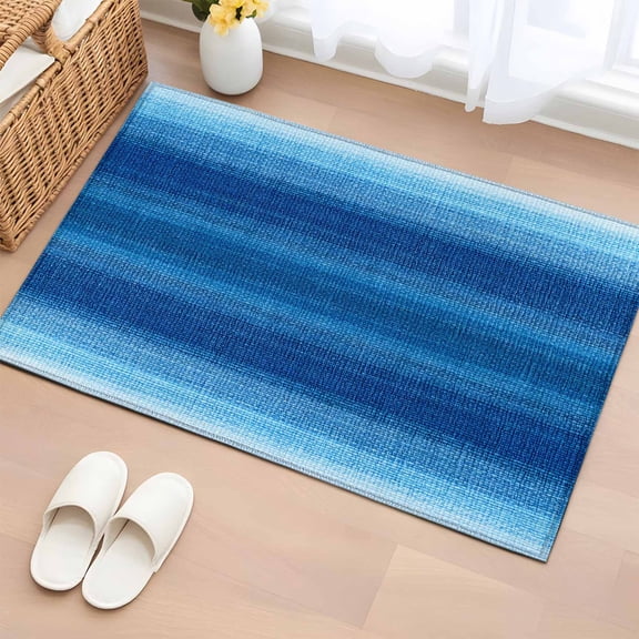 Rectangle Rug 2x3ft Area Rug, Navy Blue Gradient Stripe Area Rugs for Living Room Bedroom, Summer Nautical Coastal Theme Floor Mat Non-Slip Non-Shedding Carpet Indoor Accent Rugs