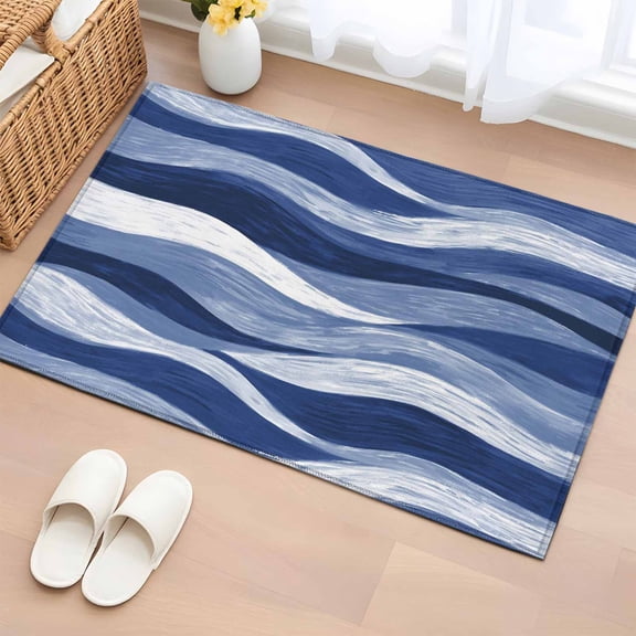 Rectangle Rug 2x3ft Area Rug, Navy Blue Gradient Water Ripple Area Rugs for Living Room Bedroom, Modern Minimalist Style Floor Mat Non-Slip Non-Shedding Carpet Indoor Accent Rugs