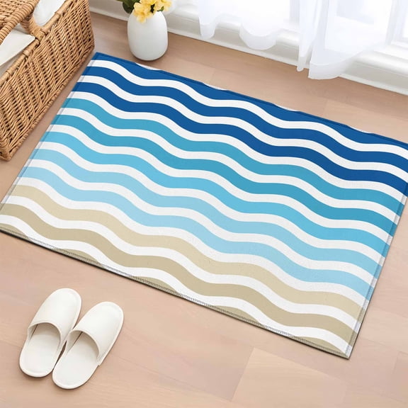 Rectangle Rug 2x3ft Area Rug, Navy Blue Gradient Water Ripple Area Rugs for Living Room Bedroom, Summer Coastal Ocean Theme Floor Mat Non-Slip Non-Shedding Carpet Indoor Accent Rugs