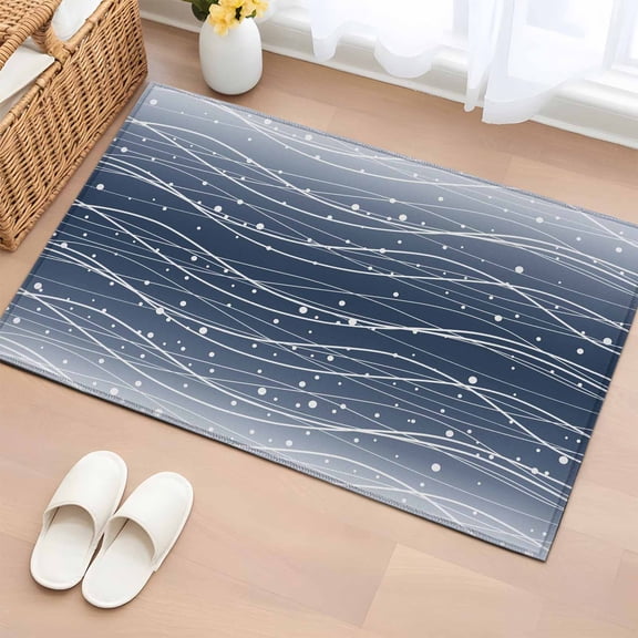 Rectangle Rug 2x3ft Area Rug, Ocean Gradient Navy Blue Waves Area Rugs for Living Room Bedroom, Abstract Wave Points Floor Mat Non-Slip Non-Shedding Carpet Indoor Accent Rugs