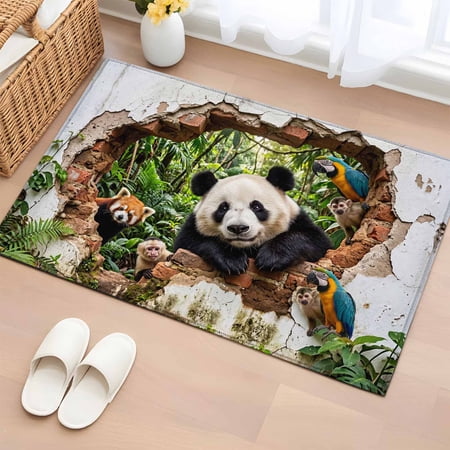 Rectangle Rug 2x3ft Area Rug, Panda Red Panda Funny Animal Area Rugs for Living Room Bedroom, Summer Green Leaves Floor Mat Non-Slip Non-Shedding Carpet Indoor Accent Rugs