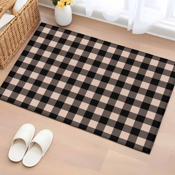 Rectangle Rug 2x3ft Area Rug, Pastoral Buffalo Checkered Area Rugs for Living Room Bedroom, Farmhouse Black Beige Grid Floor Mat Non-Slip Non-Shedding Carpet Indoor Accent Rugs