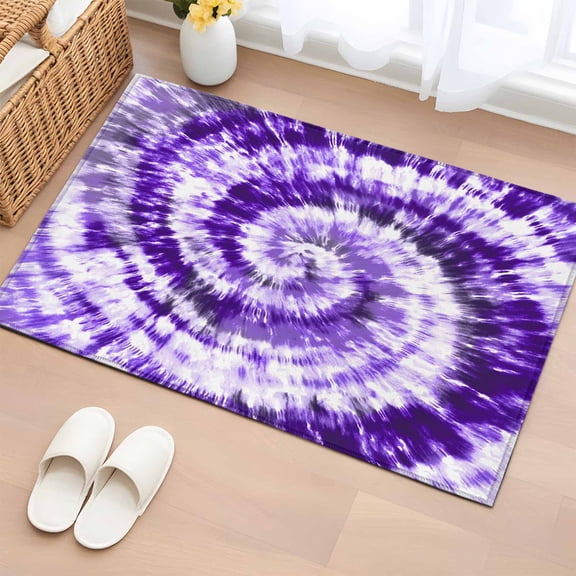 Rectangle Rug 2x3ft Area Rug, Purple White Spiral Tie Dye Art Area Rugs for Living Room Bedroom, Ethnic Hippie Pattern Floor Mat Non-Shedding Non-Slip Carpet Indoor Accent Rugs