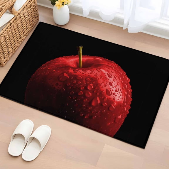 Rectangle Rug 2x3ft Area Rug,Red Apples Painting Area Rugs for Living Room Bedroom,Water Drop Fruit on Black Floor Mat Non-Slip Non-Shedding Carpet Indoor Accent Rugs