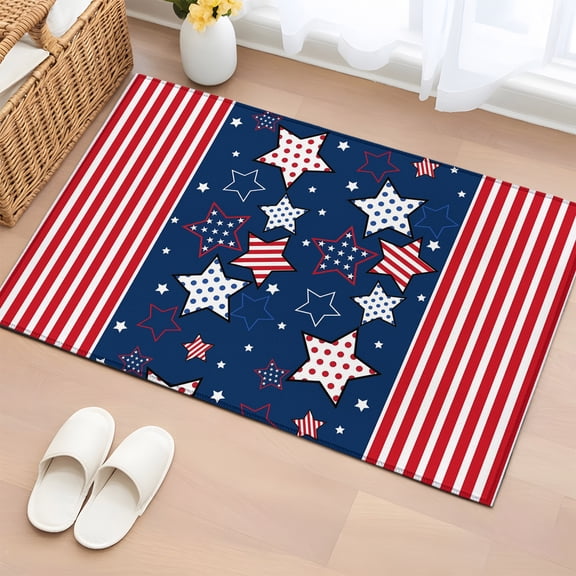 Rectangle Rug 2x3ft Area Rug, Red Blue Stripe Star Area Rugs for Living Room Bedroom, July 4th American Flag Theme Floor Mat Non-Slip Non-Shedding Carpet Indoor Accent Rugs