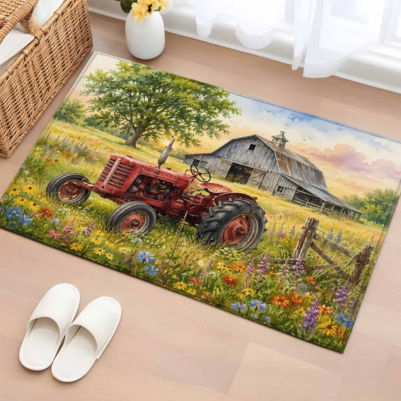 Rectangle Rug 2x3ft Area Rug, Red Tractor Gray Barn Area Rugs for ...