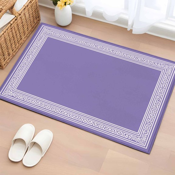 Rectangle Rug 2x3ft Area Rug, Retro Greece Purple Back Pattern Area Rugs for Living Room Bedroom, Abstract Geometric Texture Floor Mat Non-Slip Non-Shedding Carpet Indoor Accent Rugs