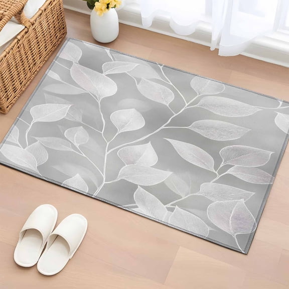 Rectangle Rug 2x3ft Area Rug,Retro Plant Leaves Area Rugs for Living Room Bedroom,Abstract Grey Botanical Background Floor Mat Non-Slip Non-Shedding Carpet Indoor Accent Rugs