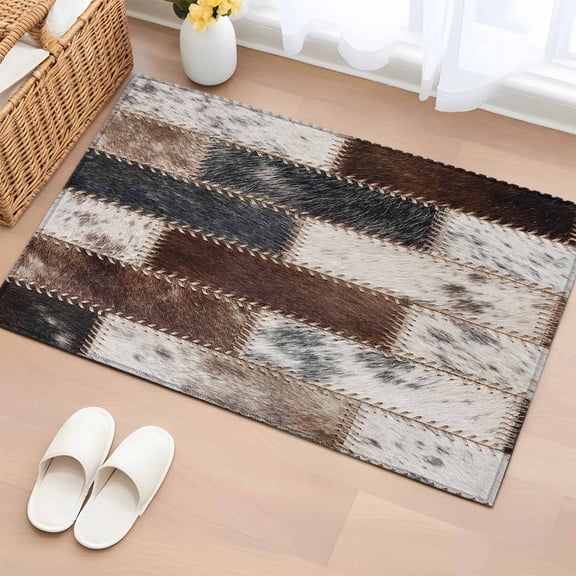 Rectangle Rug 2x3ft Area Rug, Retro Western Abstract Fur Area Rugs for Living Room Bedroom, Geometric Rectangular Floor Mat Non-Slip Non-Shedding Carpet Indoor Accent Rugs