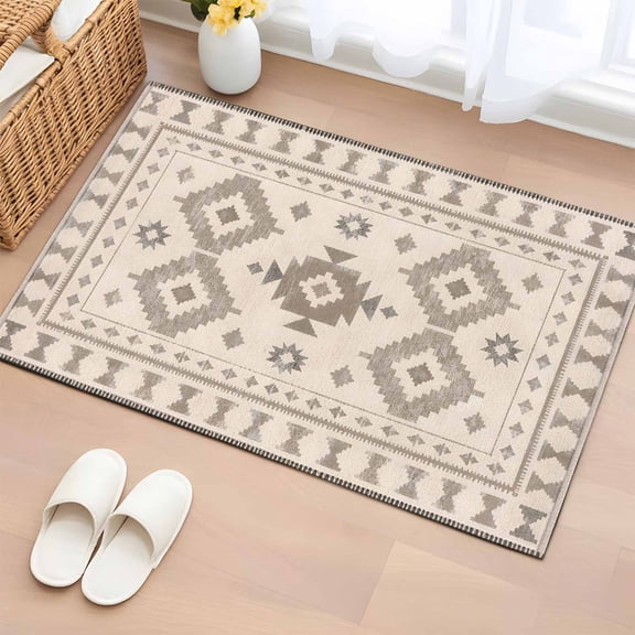 Rectangle Rug 2x3ft Area Rug, RetroTribal Geometric Southwestern Area Rugs for Living Room Bedroom, Aztec Tan Diamond Floor Mat Non-Slip Non-Shedding Carpet Indoor Accent Rugs