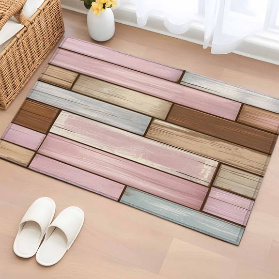 Rectangle Rug 2x3ft Area Rug,Rustic Pink Brown Wood Grain Area Rugs for Living Room Bedroom,Vintage Wooden Plank Floor Mat Non-Slip Non-Shedding Carpet Indoor Accent Rugs