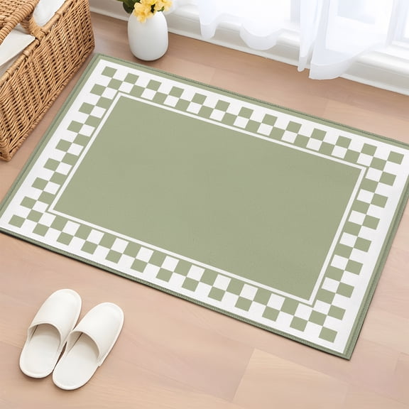 Rectangle Rug 2x3ft Area Rug, Sage Green Buffalo Plaid Area Rugs for Living Room Bedroom, Modern Geometric Pattern Floor Mat Non-Slip Non-Shedding Carpet Indoor Accent Rugs