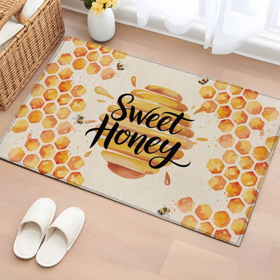 Rectangle Rug 2x3ft Area Rug,Spring Orange Bee Nests on Vintage Linen Area Rugs for Living Room Bedroom,Sweet Honey Floor Mat Non-Slip Non-Shedding Carpet Indoor Accent Rugs