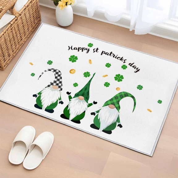 Rectangle Rug 2x3ft Area Rug,St. Patrick's Day Dwarfs Green Clovers Area Rugs for Living Room Bedroom,Gold Coin Floor Mat Non-Slip Non-Shedding Carpet Indoor Accent Rugs