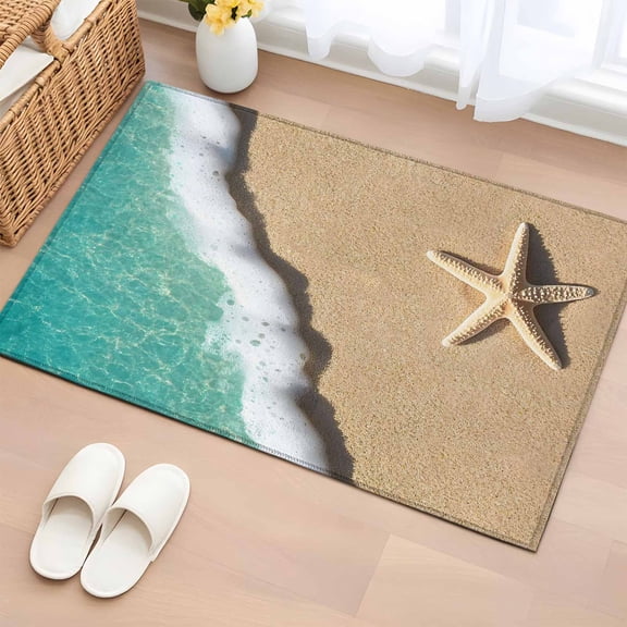 Rectangle Rug 2x3ft Area Rug,Starfish on The Beach Area Rugs for Living Room Bedroom,Ocean Waves Marine Life Floor Mat Non-Slip Non-Shedding Carpet Indoor Accent Rugs
