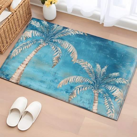 Rectangle Rug 2x3ft Area Rug, Summer Coconut Tree Blue Gradient Area Rugs for Living Room Bedroom, Ocean Nautical Theme Floor Mat Non-Slip Non-Shedding Carpet Indoor Accent Rugs