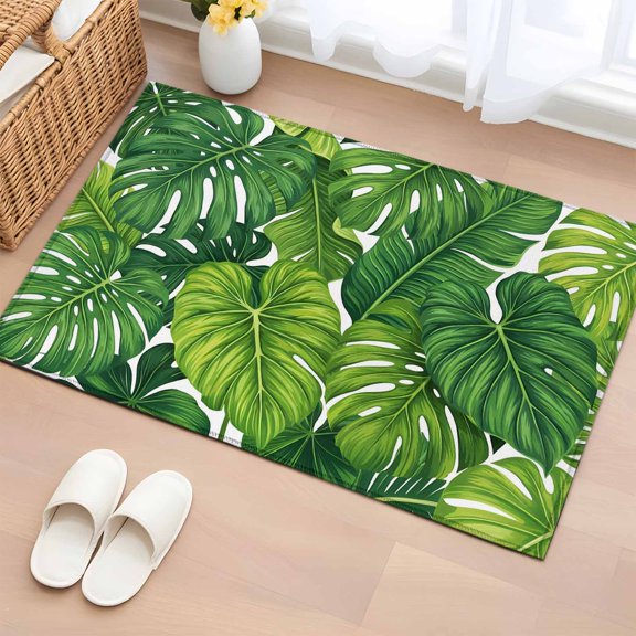 Rectangle Rug 2x3ft Area Rug, Summer Green Leaf Seamless Area Rugs for Living Room Bedroom, Tropical Monstera Plam Leaves Floor Mat Non-Slip Non-Shedding Carpet Indoor Accent Rugs